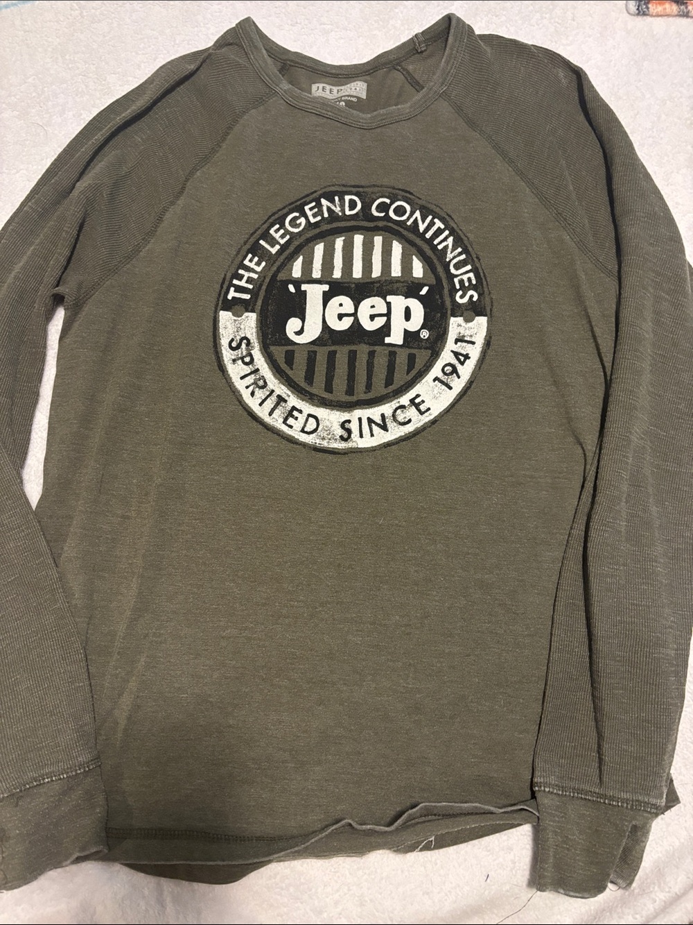 Jeep Olive Green Crewneck Long-Sleeve Shirt with Chest Emblem
